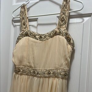 Forever 21 Cream and Gold Pleated Maxi Dress